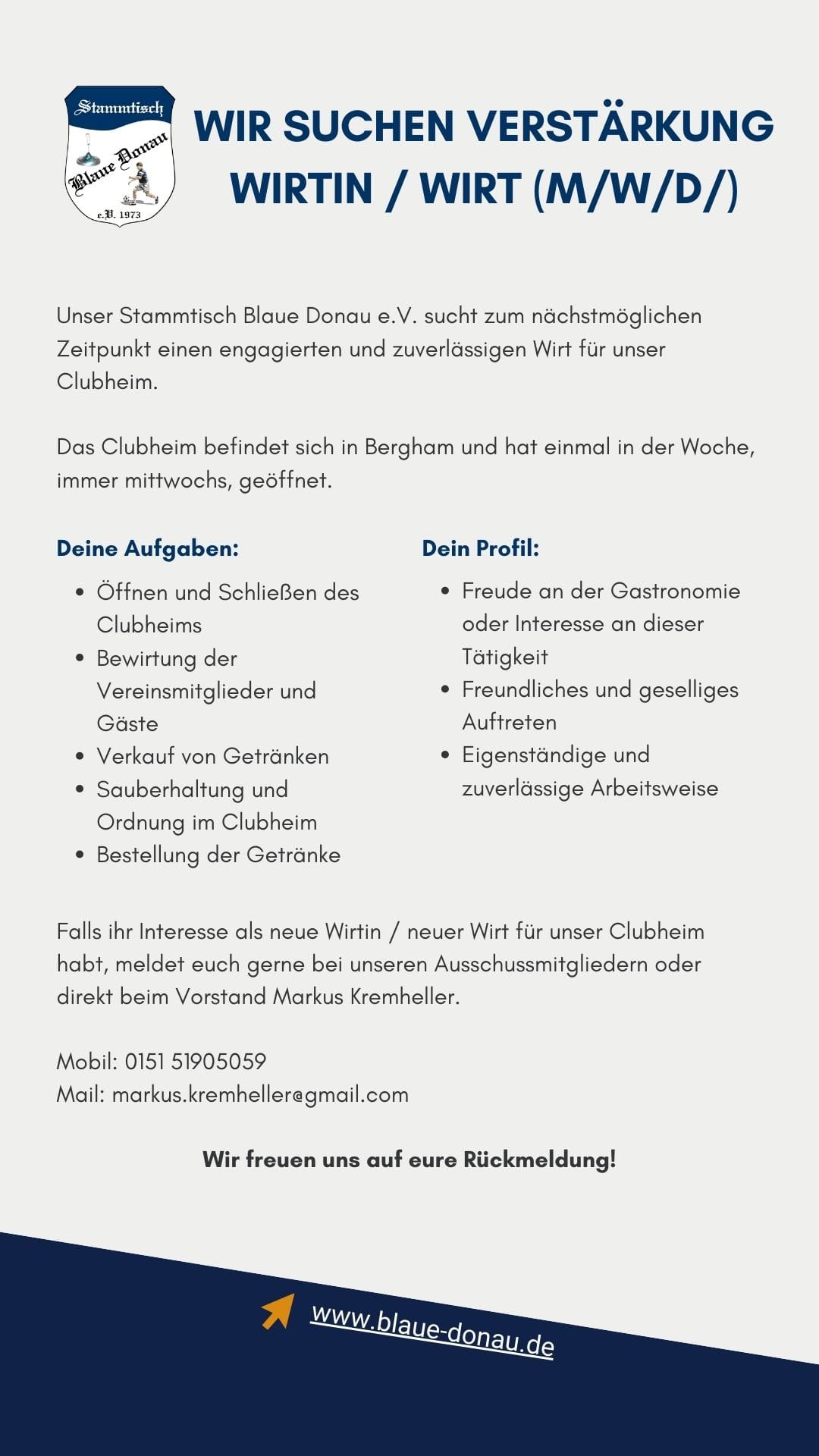 Stellenanzeige Wirtin / Wirt